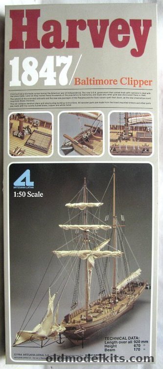 Artesania Latina 1/50 Baltimore Clipper Ship Harvey 1847 (with cannon) - Wood and Metal Plank-On-Frame Ship Kit, 20502 plastic model kit